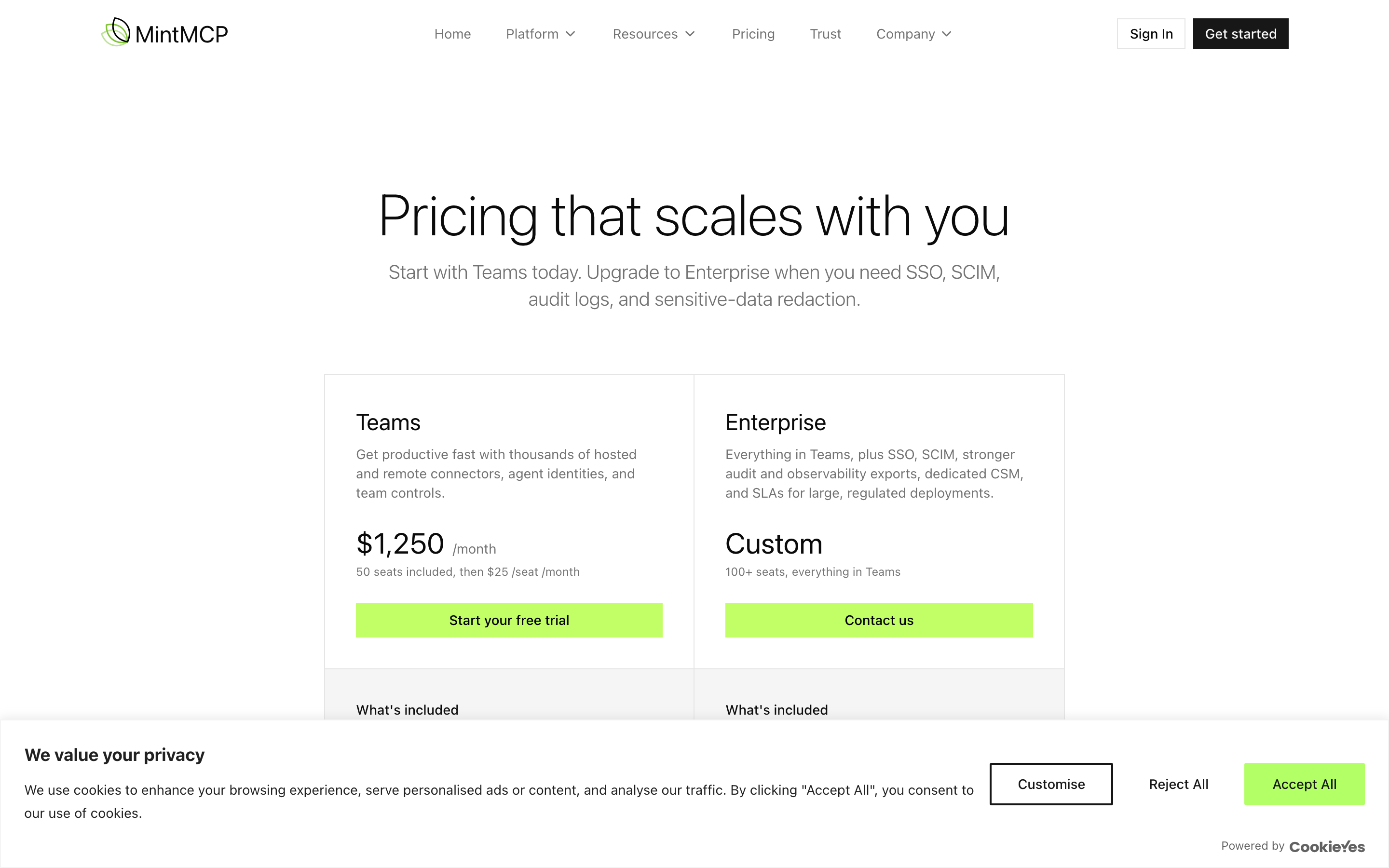 Mint MCP pricing